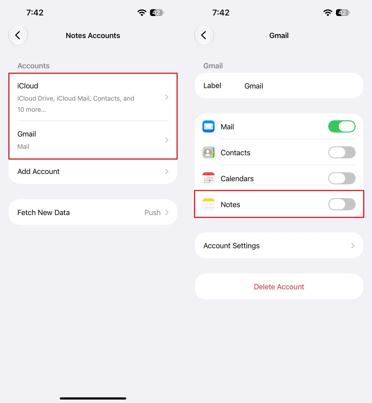 enable the sync for notes