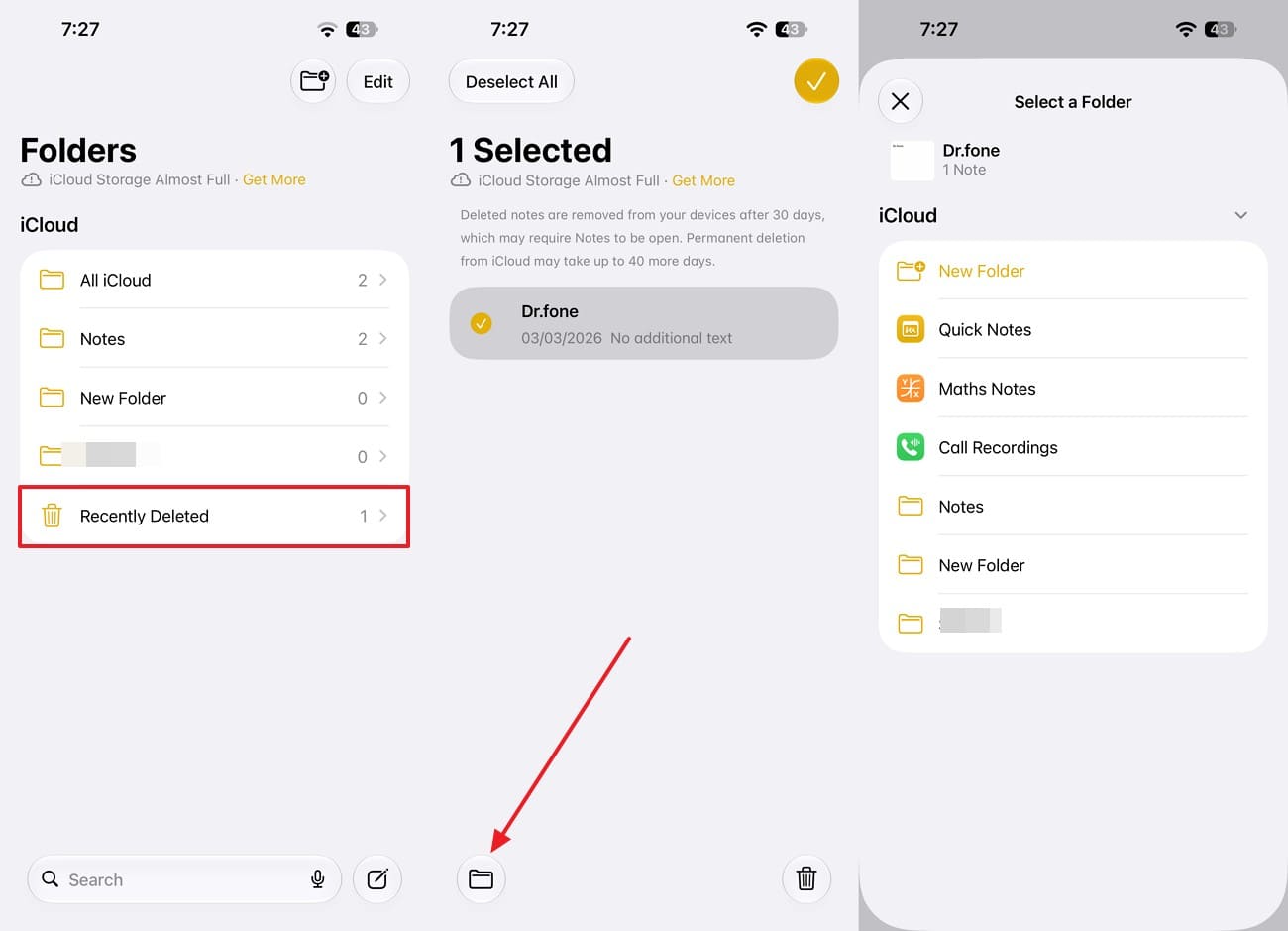 move notes to other folder