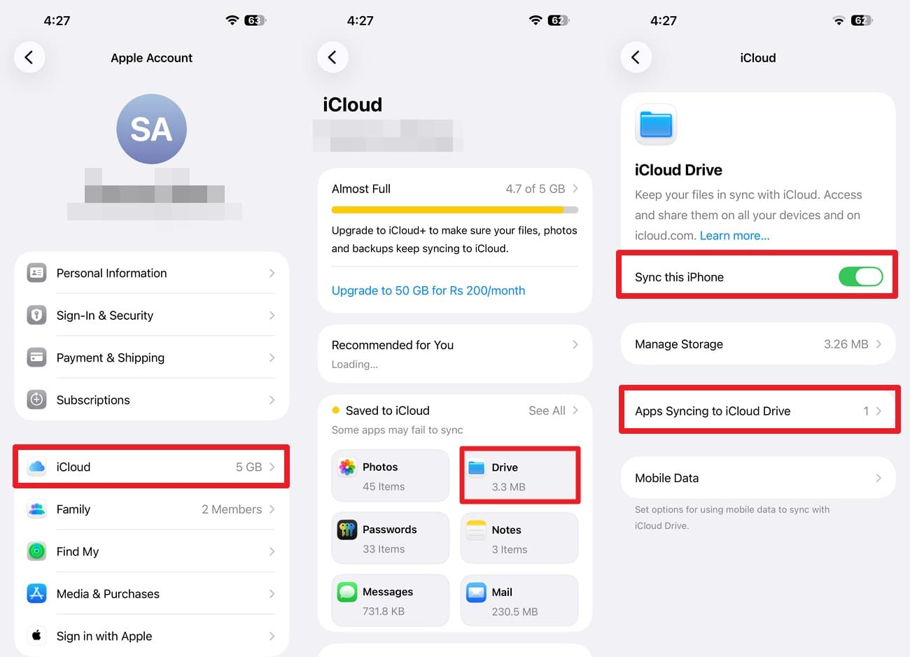 enable icloud drive options