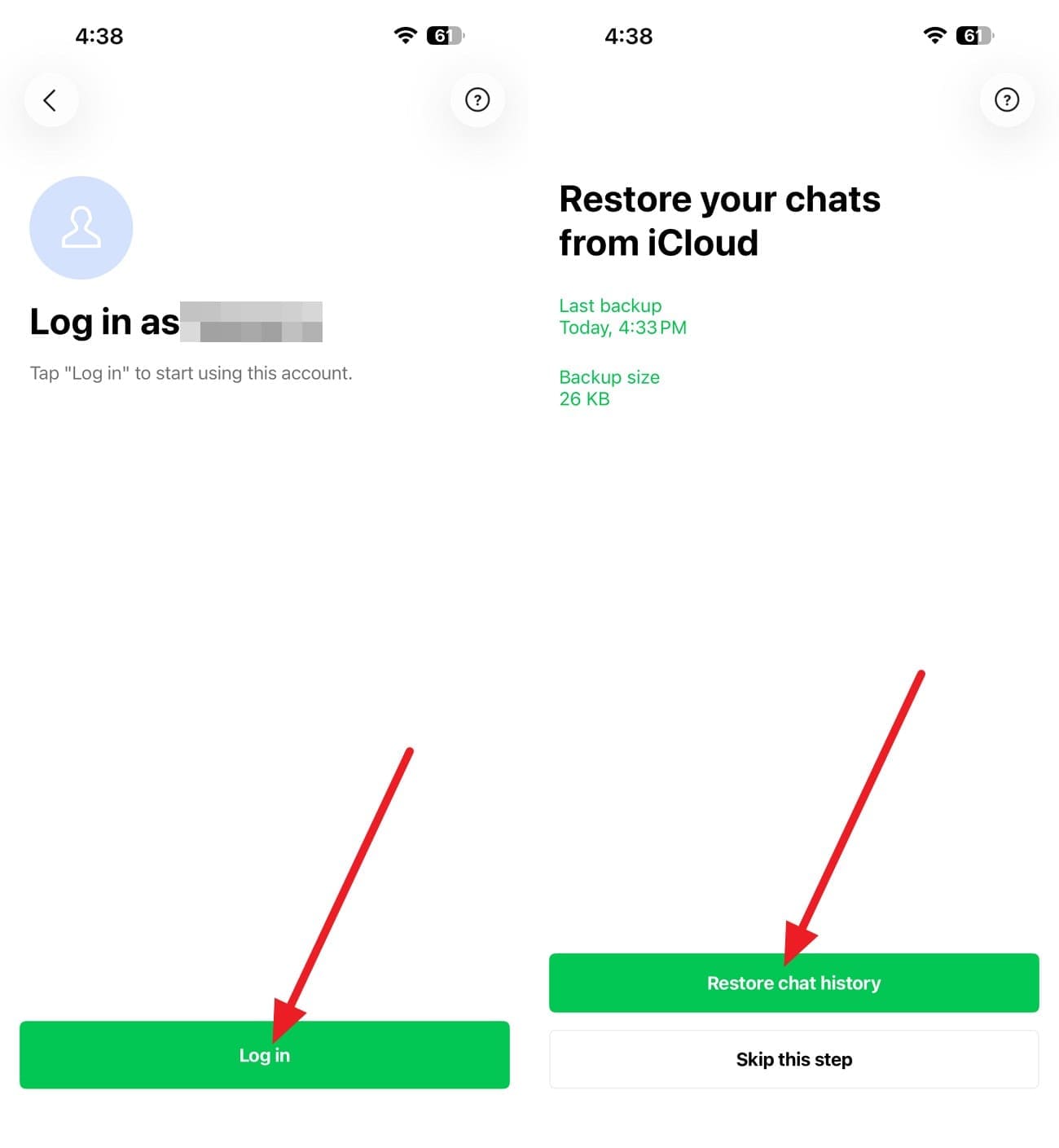 tap to restore chat history