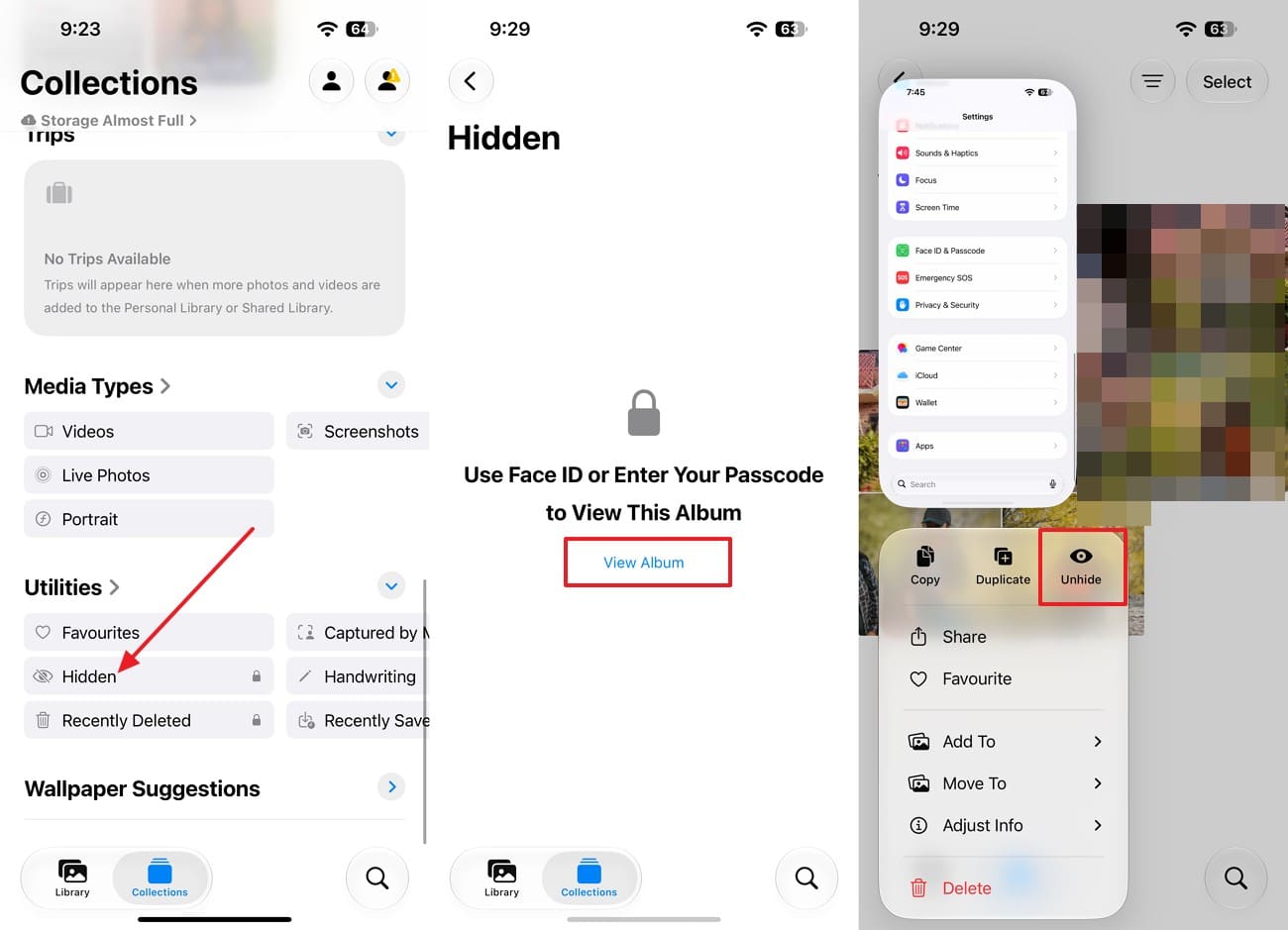 access the hidden album