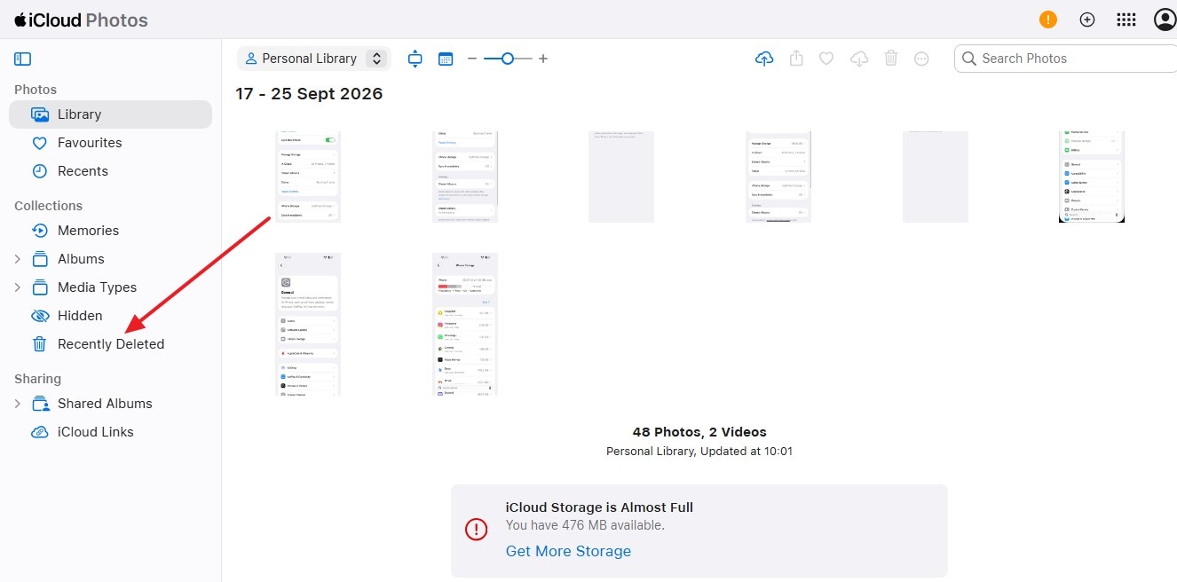 select recently deleted option