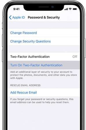 turn on 2fa on iphone