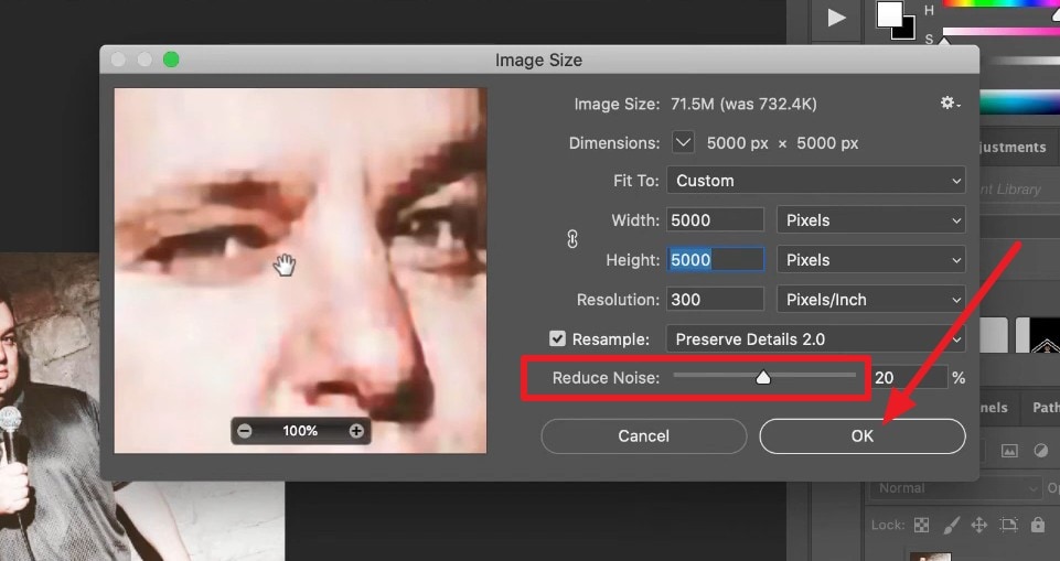 reduce noise and press ok