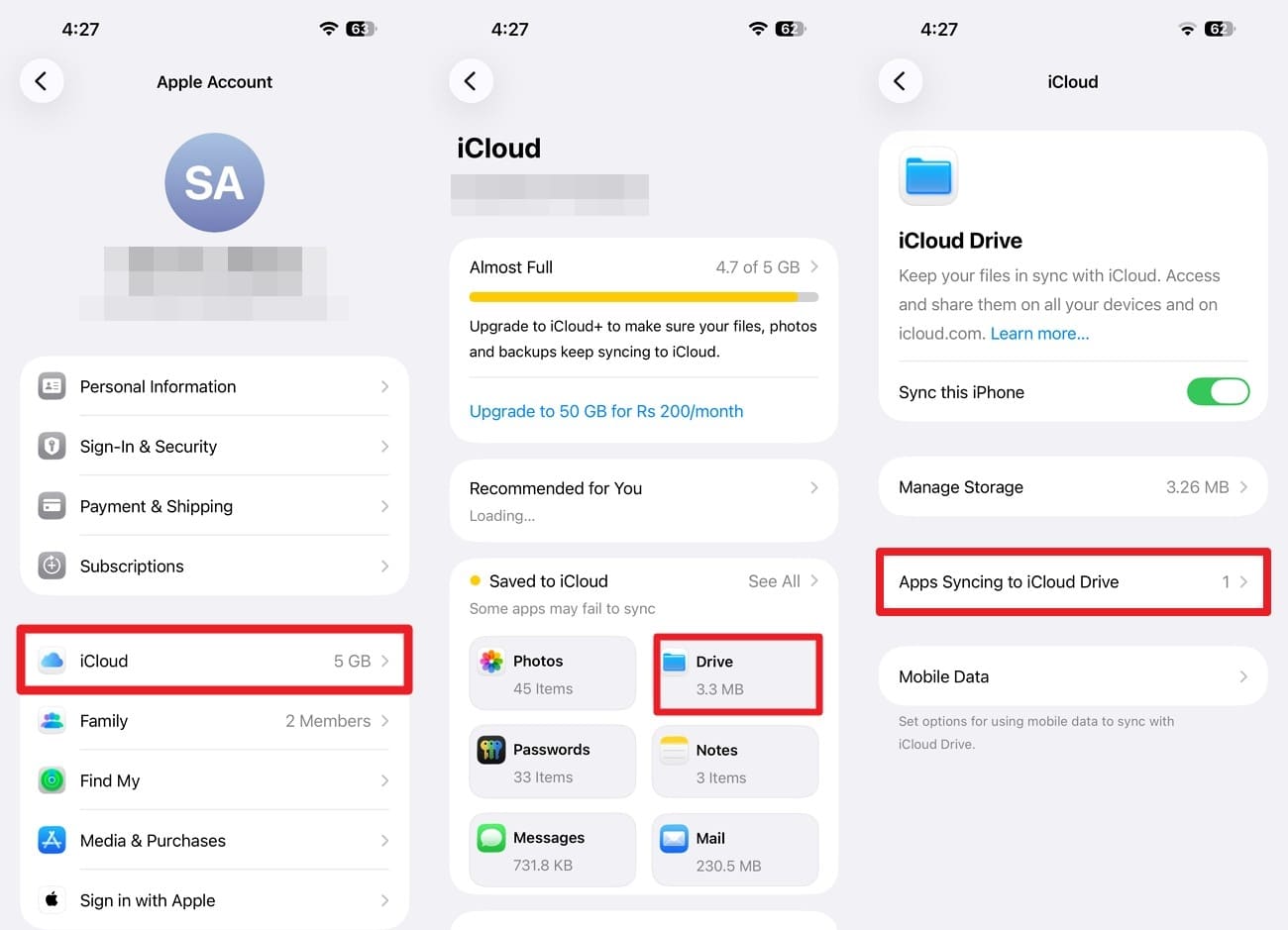 check icloud drive and viber toggles