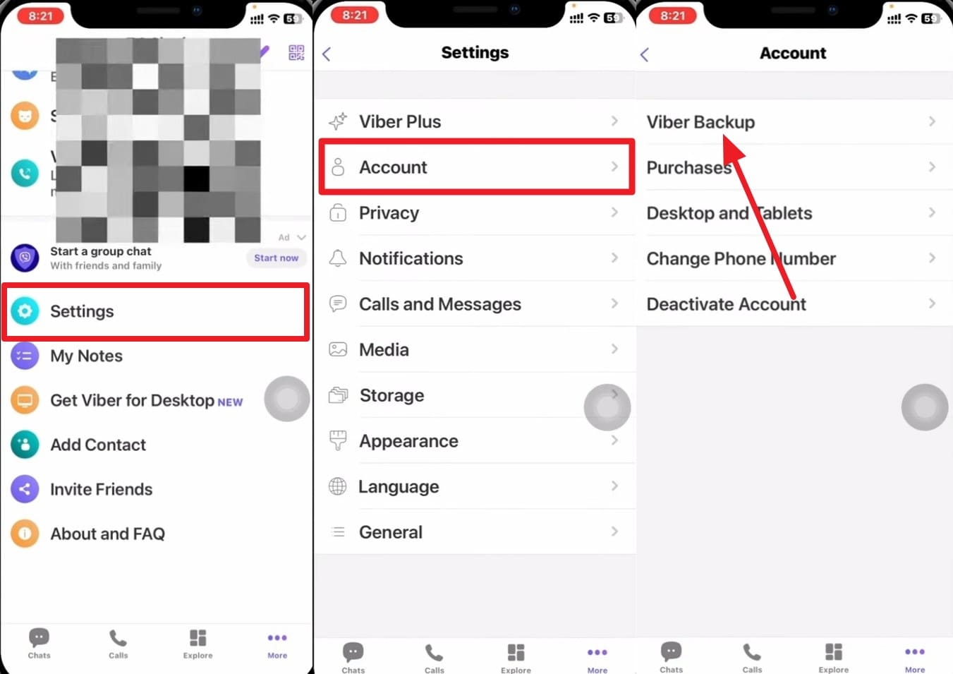 select viber backup option