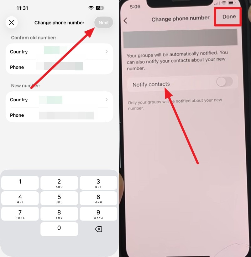 add old and new number