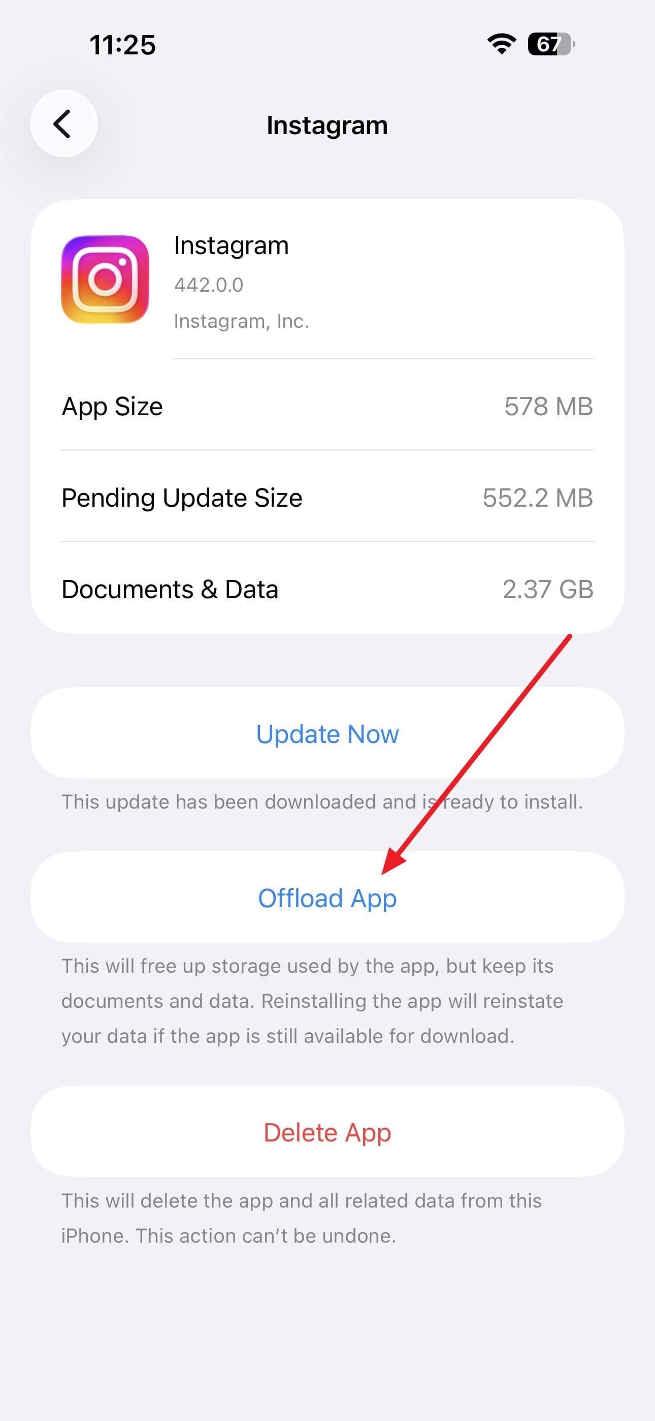 offload the app ios