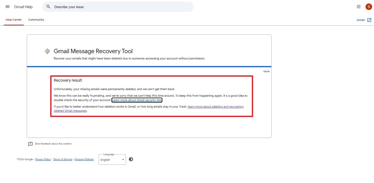 check the recovery tool results