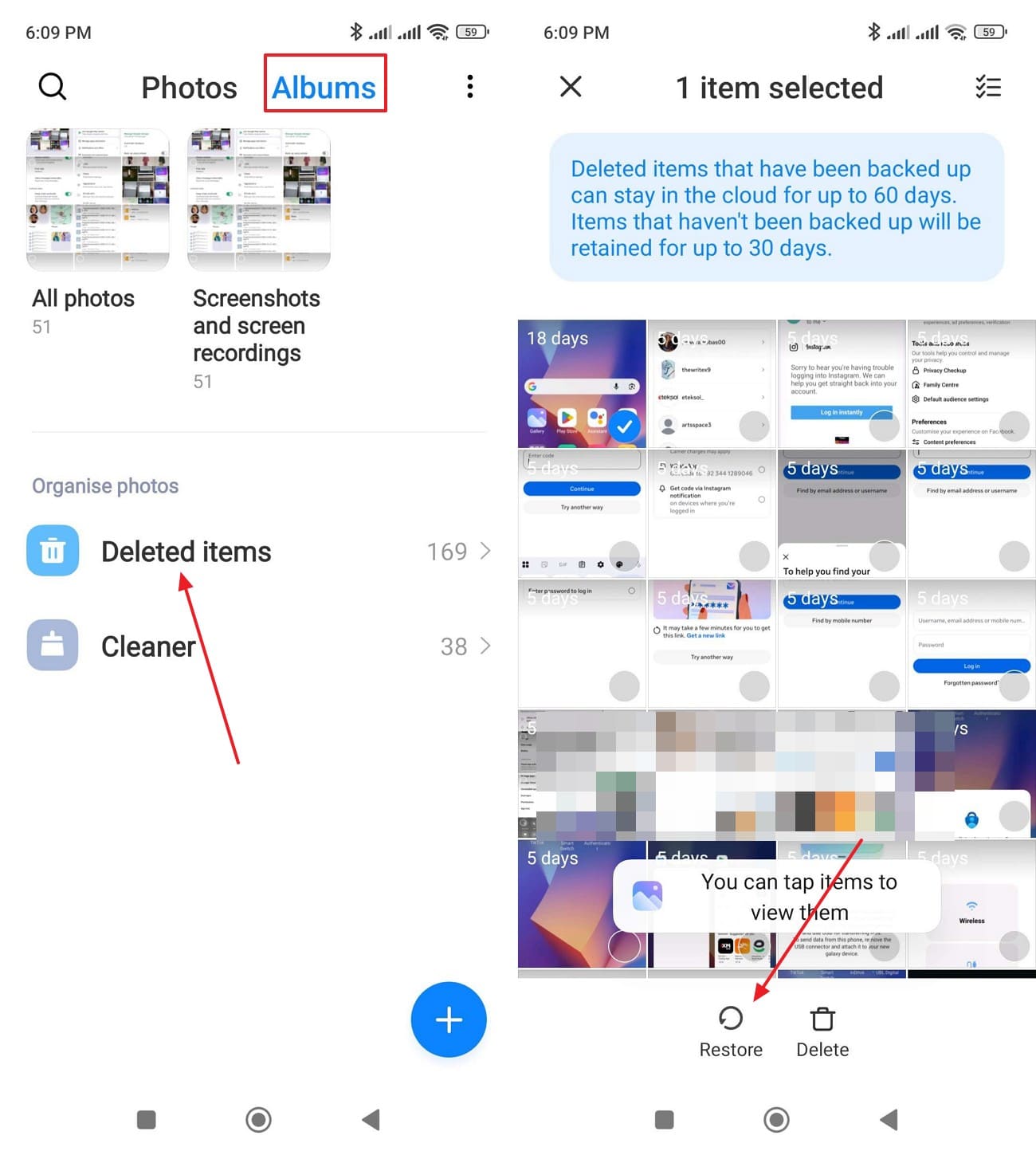 choose the restore option