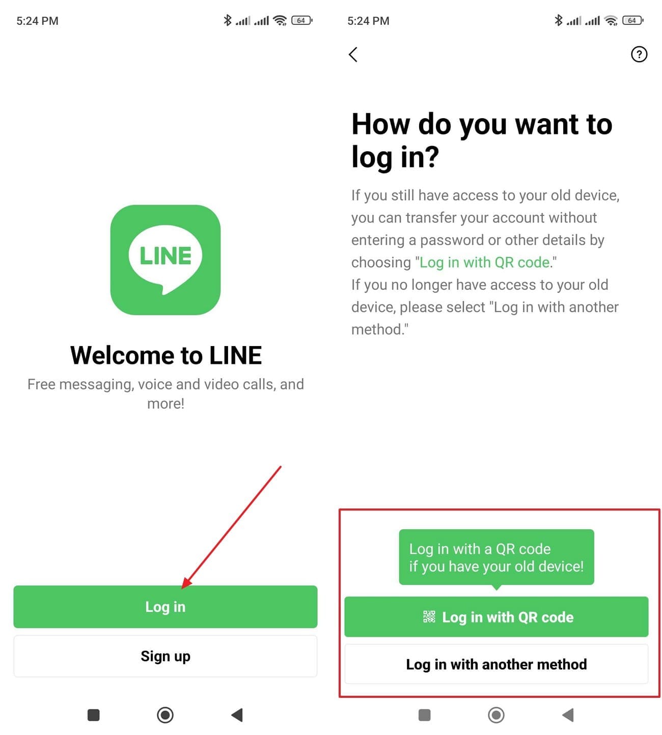 choose the login options
