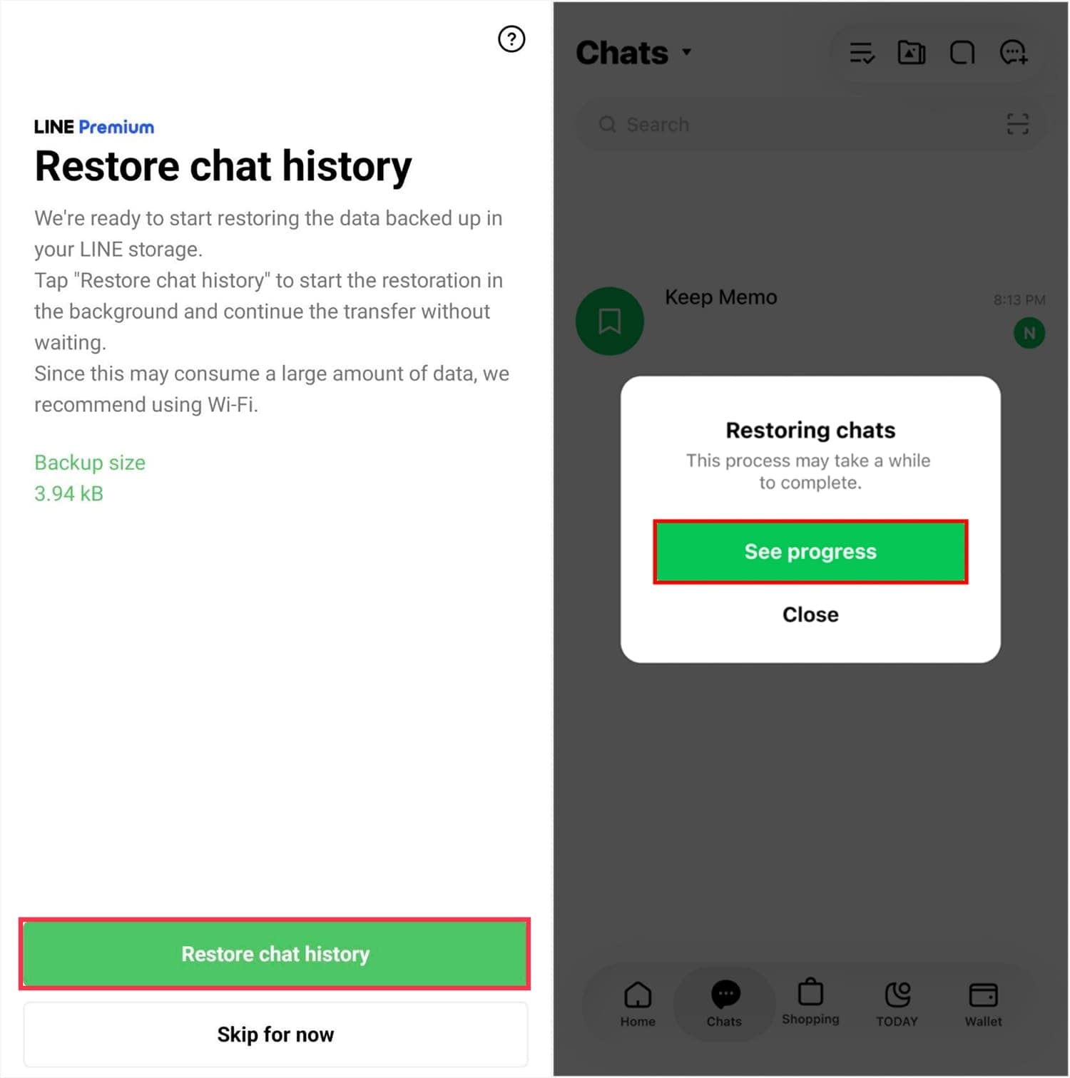 restore chat history and continue