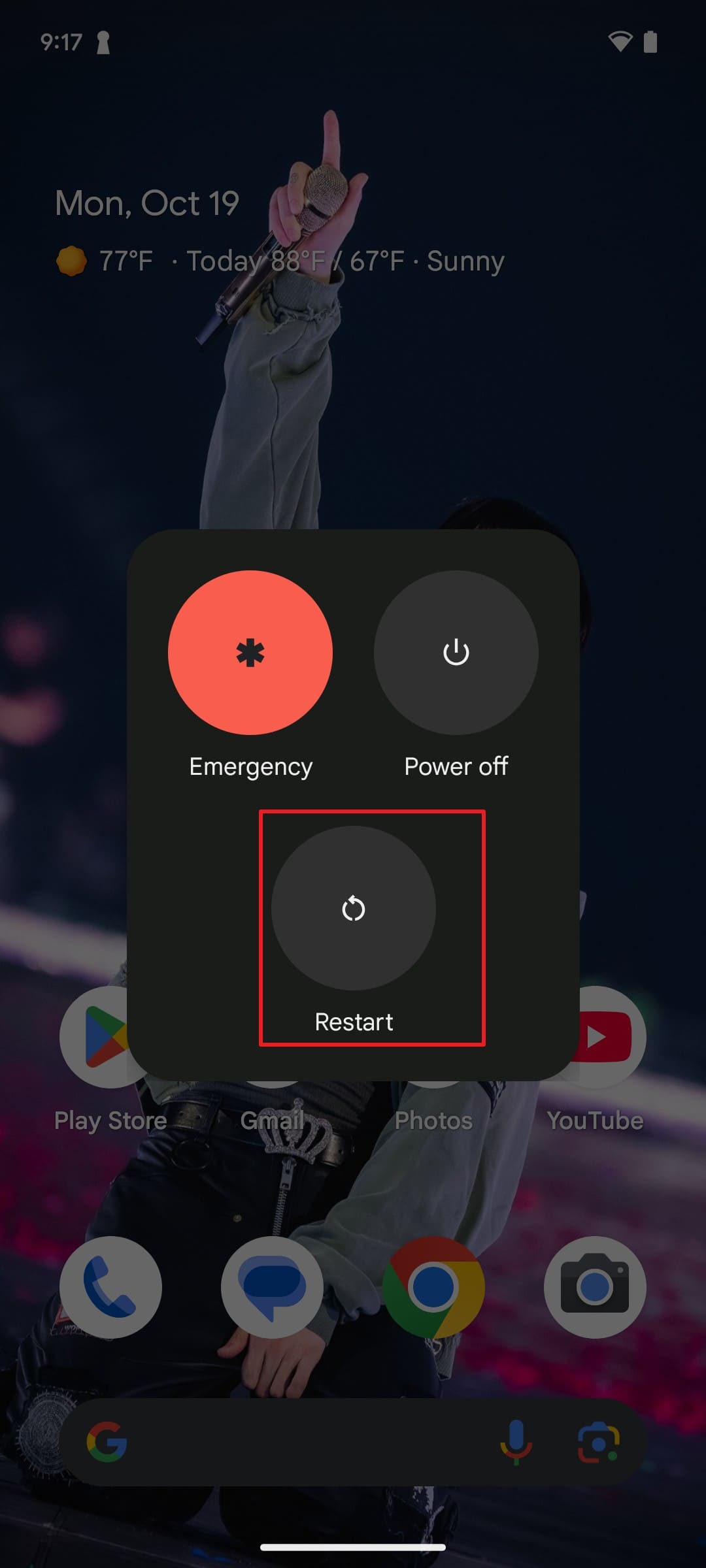 select the reboot option