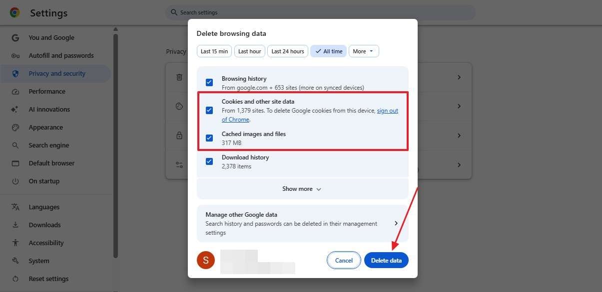 choose to delete data