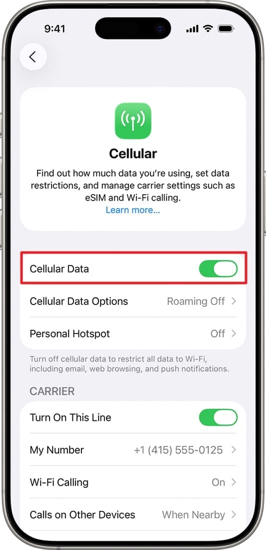 enable cellular data and pof