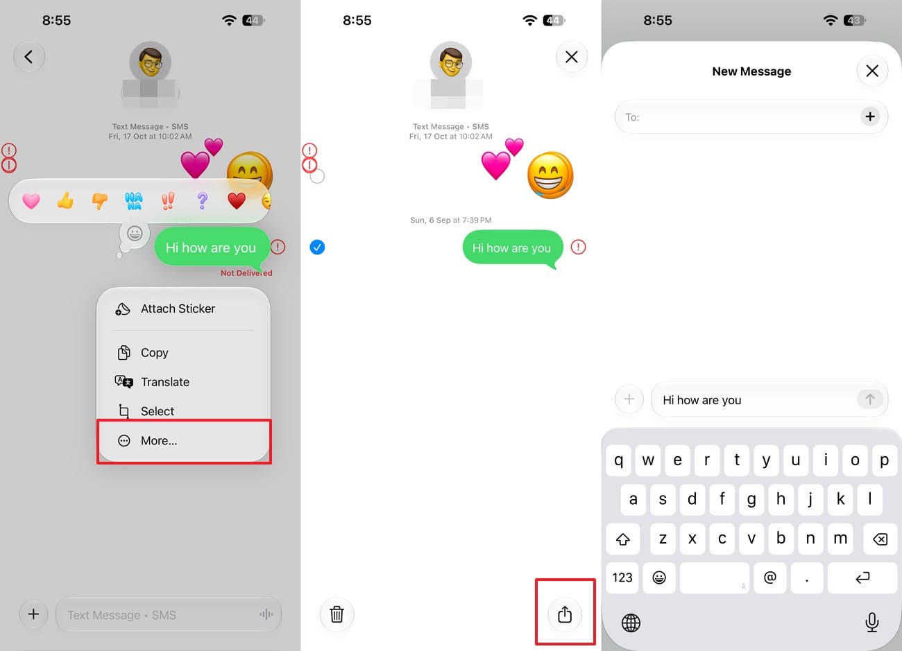 tap more and share option