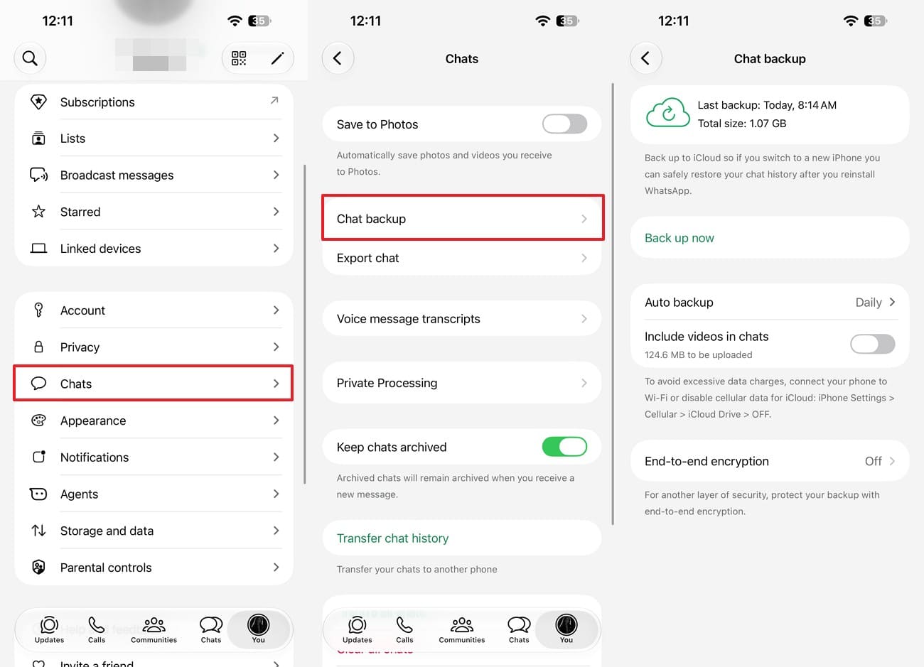 check the whatsapp backup