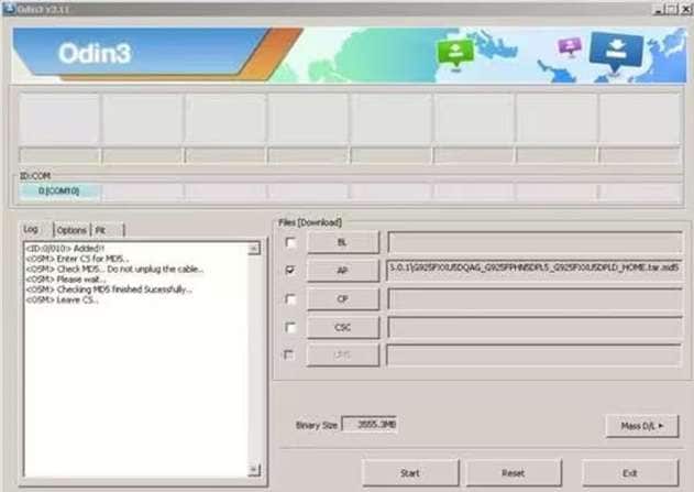 Odin tool interface showing
