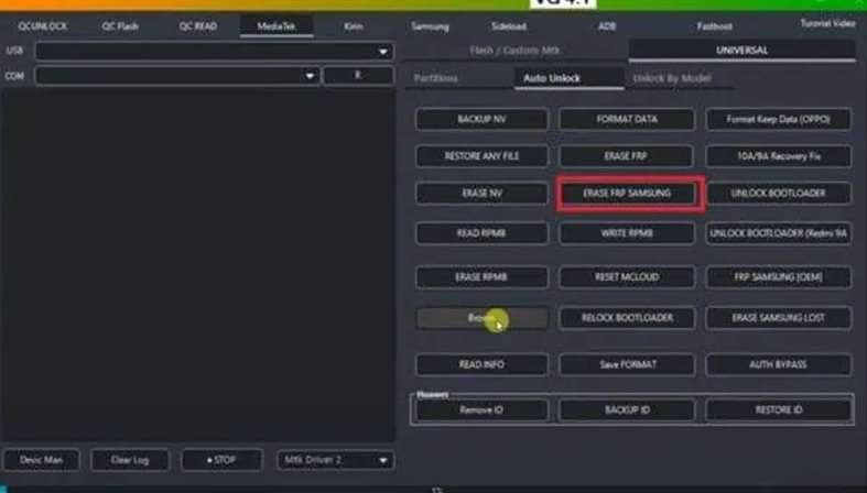 erase frp samsung and connect usb