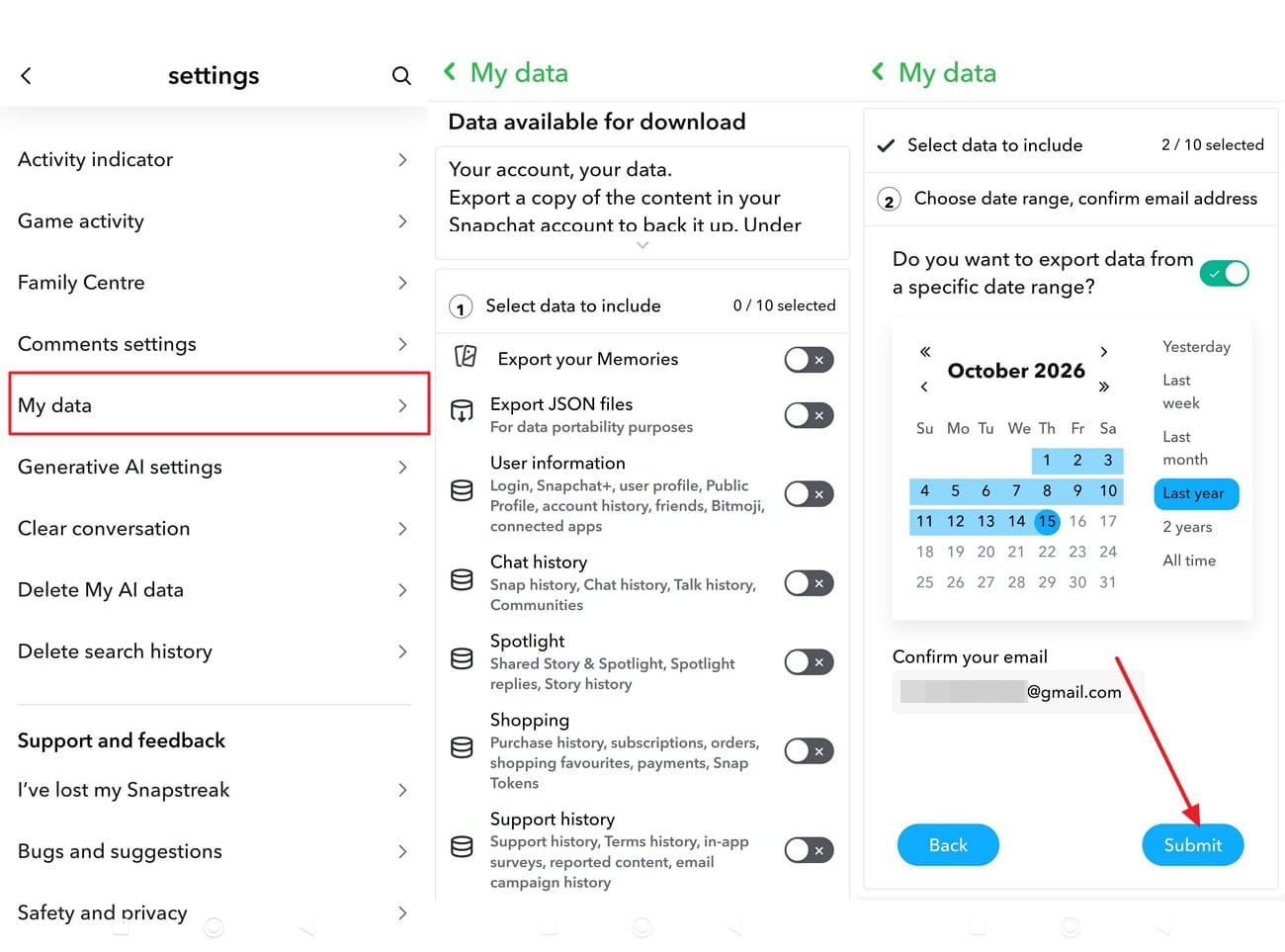 choose my data and submit