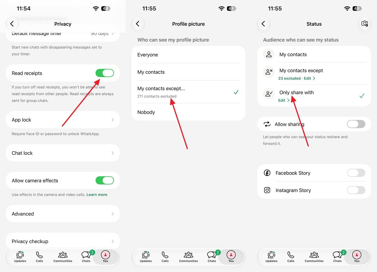 choose profile and status settings