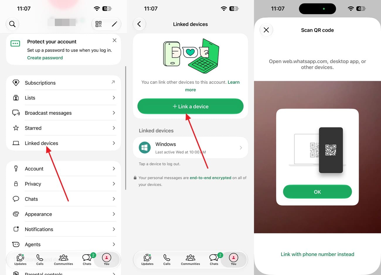 choose link a device option