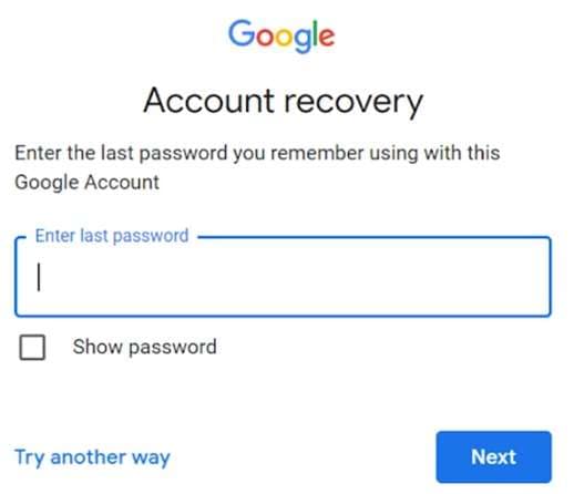recover the google account or password