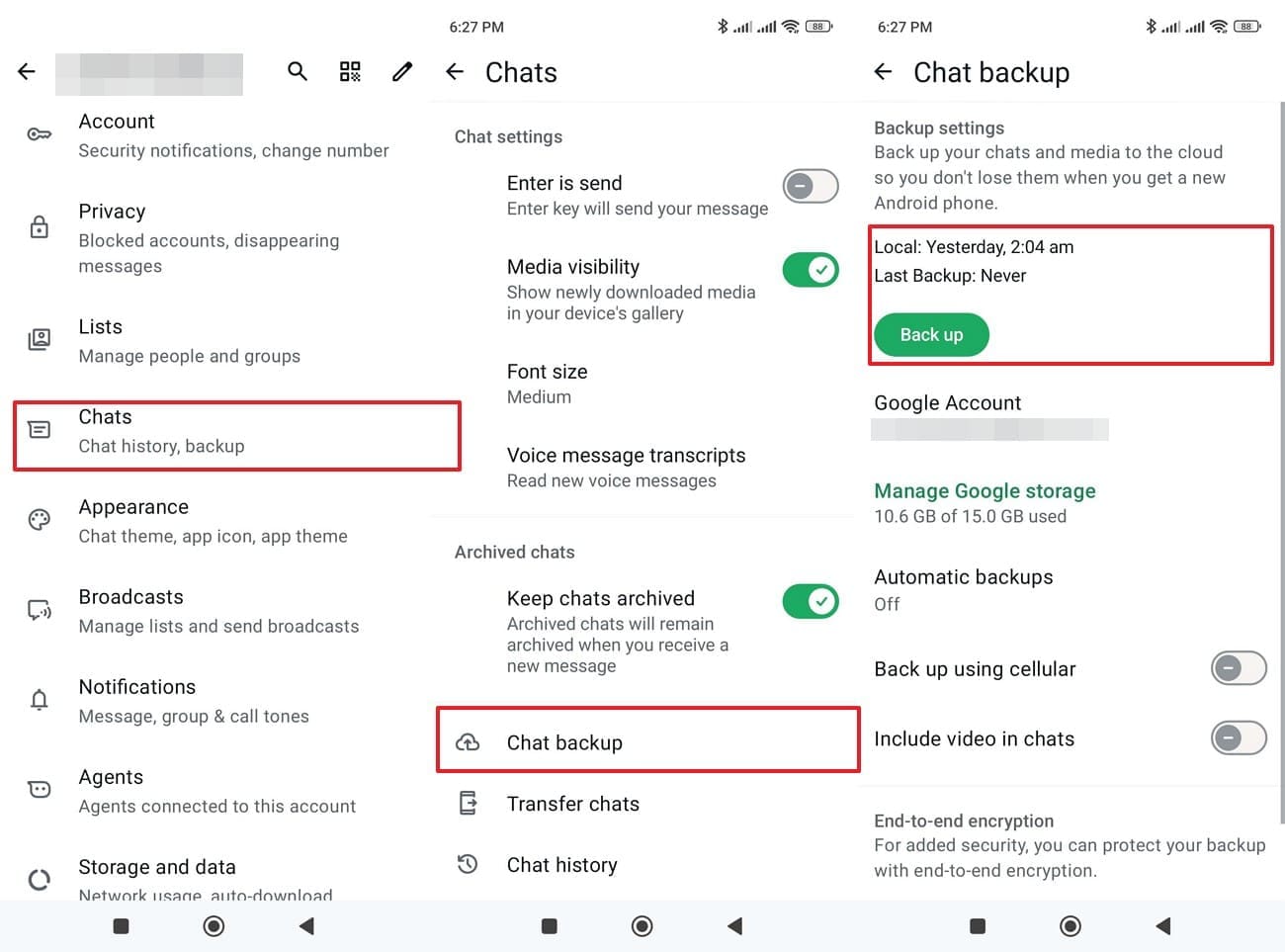 choose chat backup now