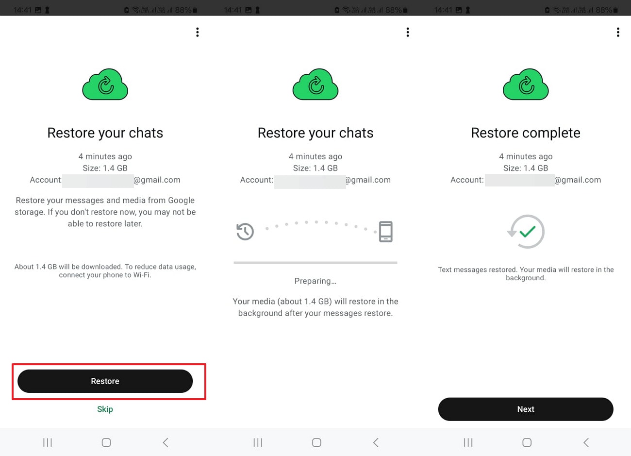 choose restore and next options