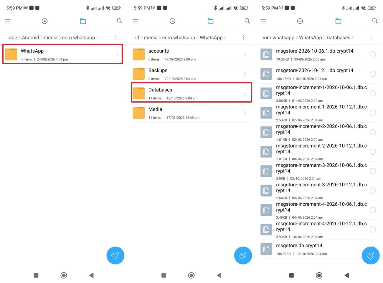 go to whatsapp database