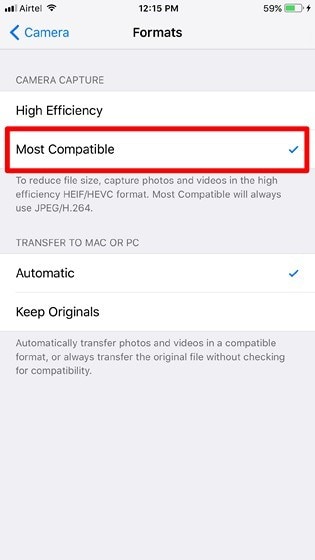desactiva la alta calidad de imagenes en el iPhone