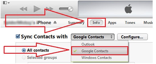 Transferir los contactos del iPhone a Gmail con iTunes