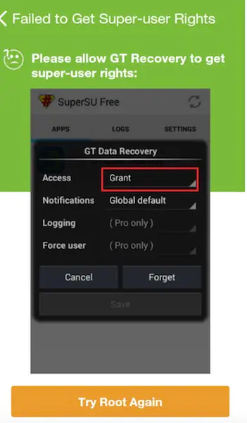 مطالبة تطبيق GT Recovery