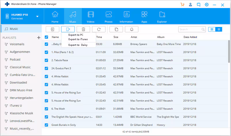 how to transfer music from android to iphone-click on the export icon