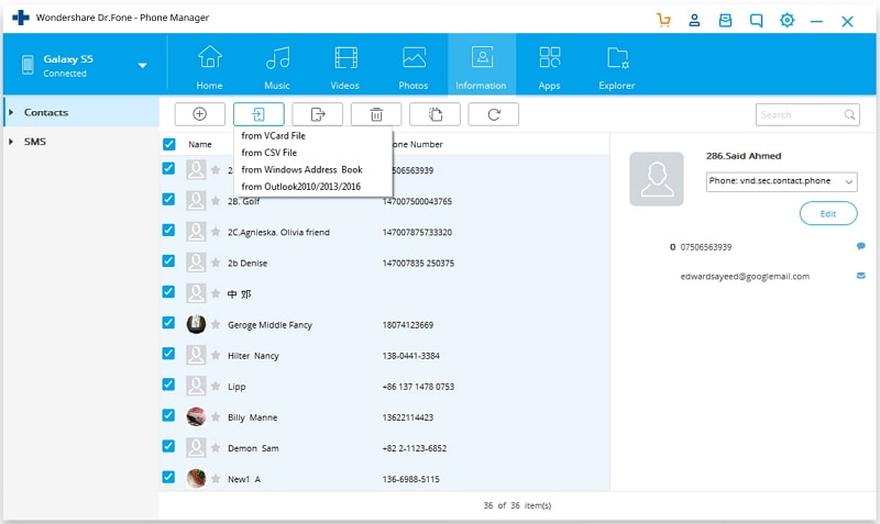 contacts from outlook to android