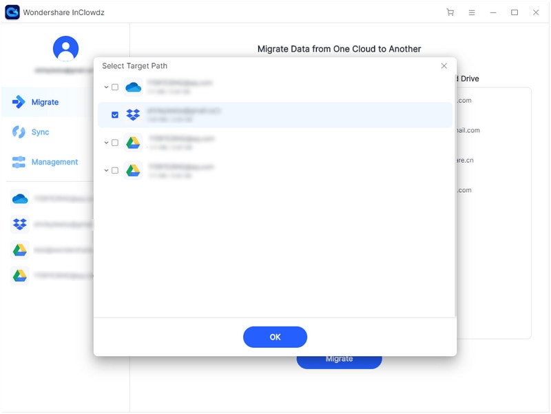 select a drive to receive the google drive files