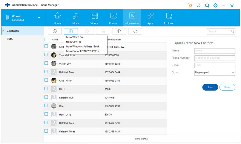 sync Outlook contacts to iPhone by importing contacts