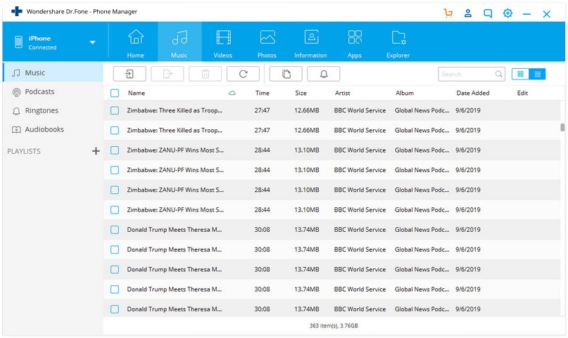 iphone Musik auf Dr.Fone verwalten