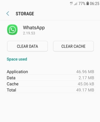 Clear App and Cache Data for WhatsApp