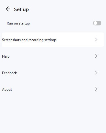 Wählen Sie „Screenshots and recording settings“