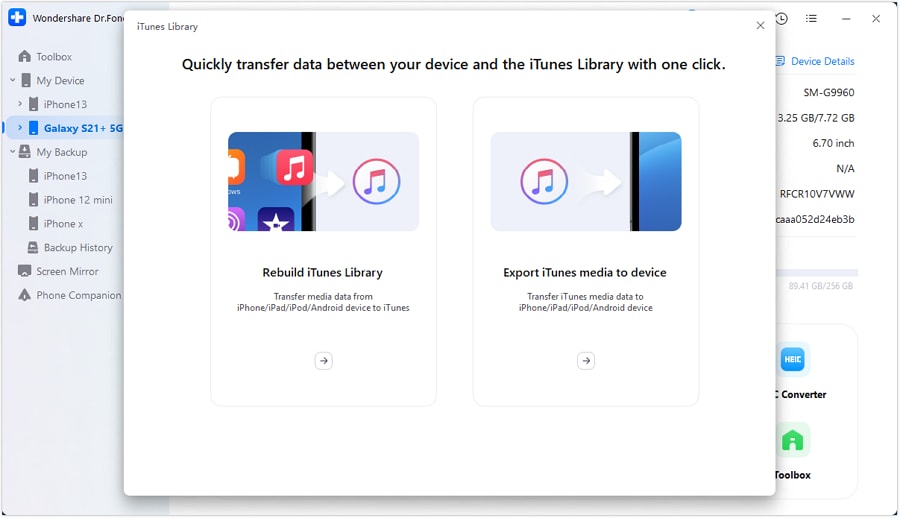 transfer itunes data to samsung galaxy S10/S20 - restore from itunes