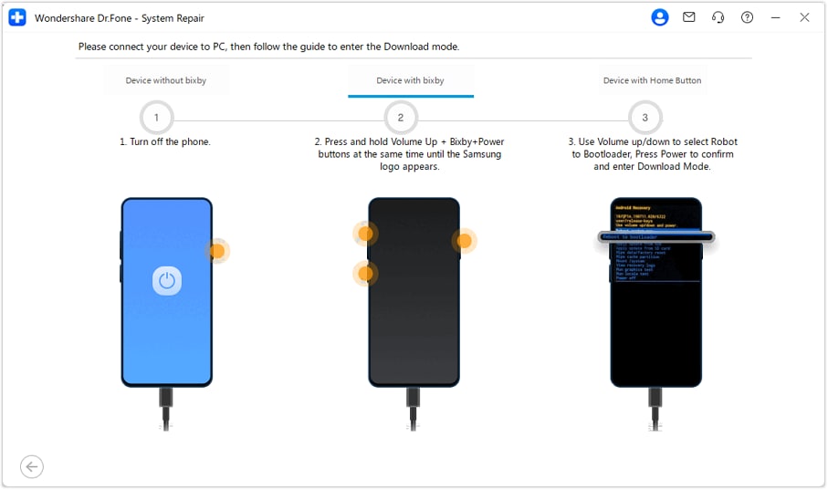 enter download mode wiht bixby button