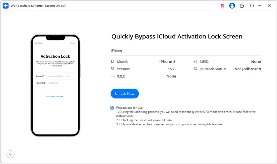 drfone quickly bypass icloud activation lock
