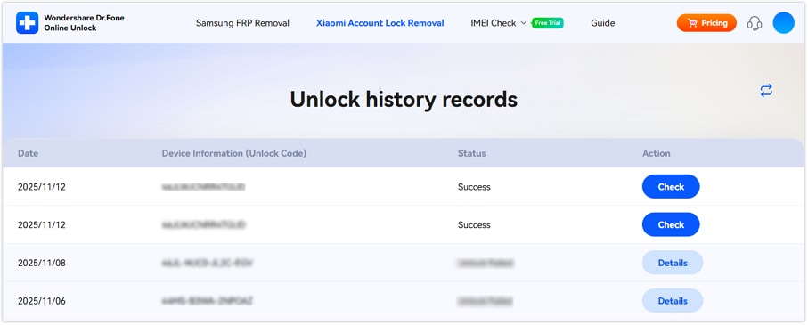 check unlock history