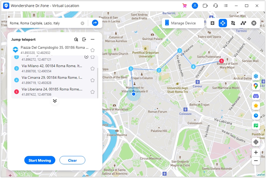 start moving between added virtual locations