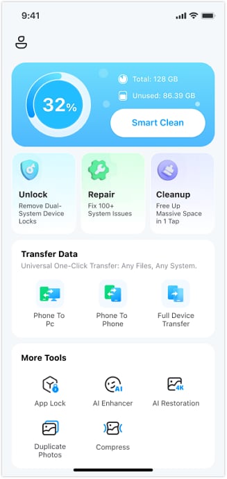 tap on smart clean on main screen