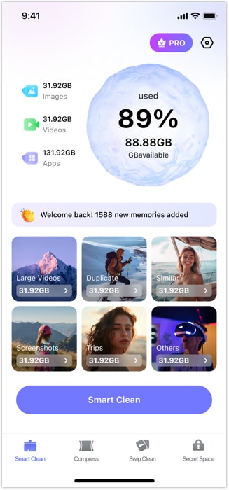 tap the smart clean button