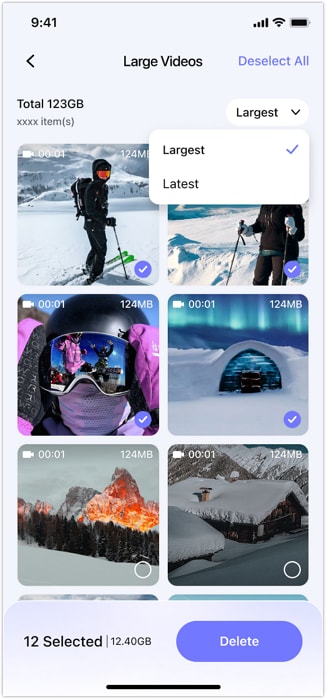 delete largest captured videos