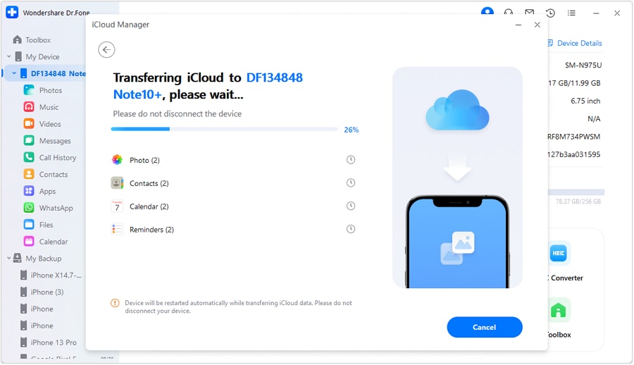 drfone icloud manager يقوم بنقل icloud إلى android