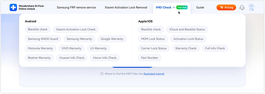 select imei check type